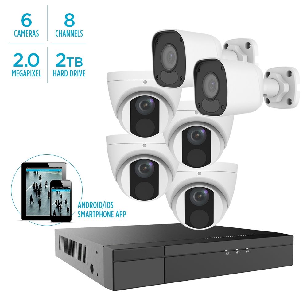 MStar 2MP IP System - 4 x IR Turret Domes / 2 x IR Bullets w/ 8-Channel NVR + 2TB HDD